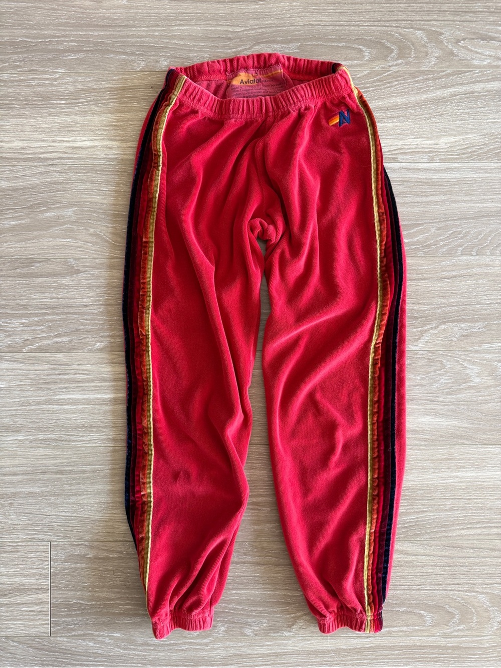 Aviator Nation Classic Velvet Sweatpants in Red Three Stripe size Small - Picture 5 of 8